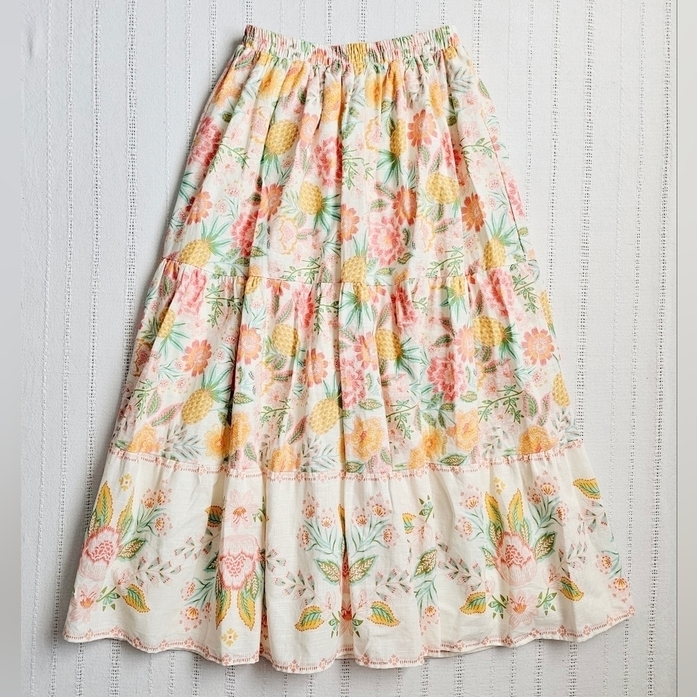 Rachel Zoe 100% Cotton Fully Lined Pull On Floral Maxi Skirt 4 Colorful Rare New - Picture 12 of 16
